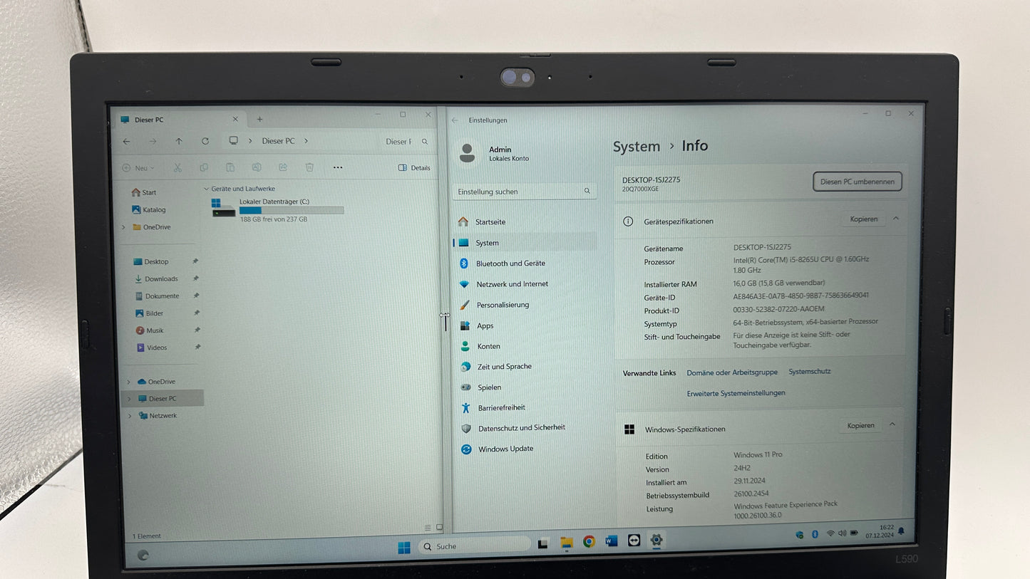 Lenovo ThinkPad L590 15,6“ FHD IPS Intel i5-8265U 16GB 512GB Win 11 Pro MS Office Startklar