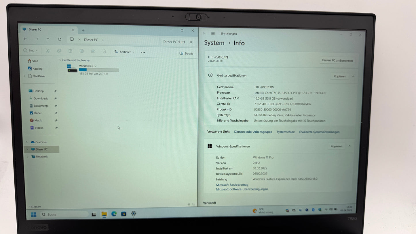 Lenovo ThinkPad T580 TOUCH Intel Core i5-8350U 16GB DDR4, SSD 15,6 FHD IPS Windows